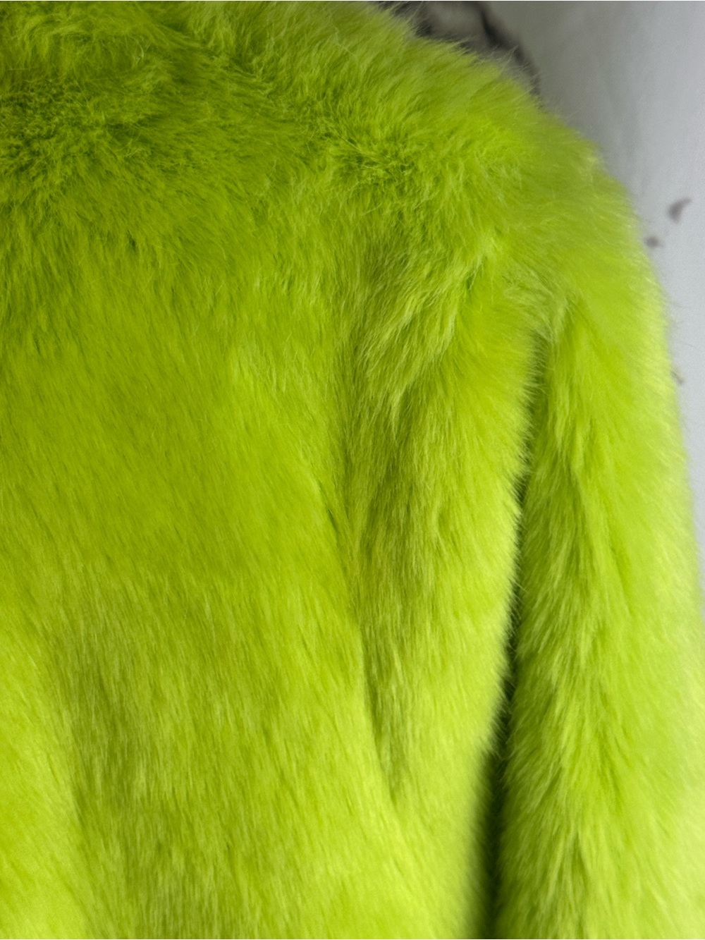 ASOS Faux Fur Cropped Jacket Neon Lime Hook & Eye Front Closure Collarless - Picture 4 of 10